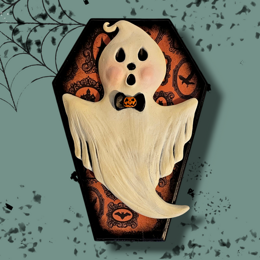 Retro Halloween Ghost Plaque